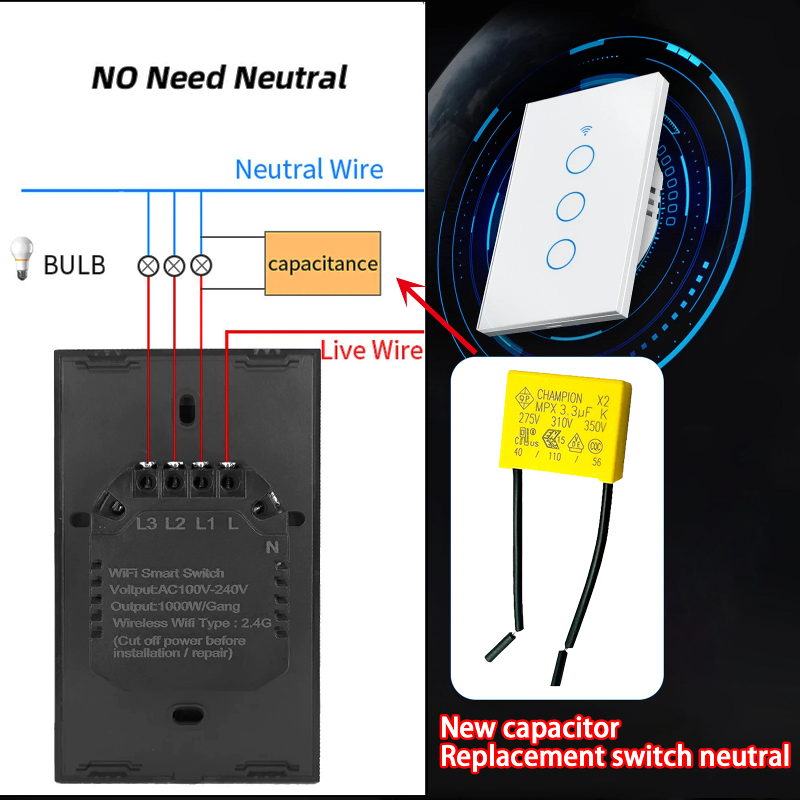 Copolymer Line - Polypropylene Film capacitor 3.3UF 275vac, suitable